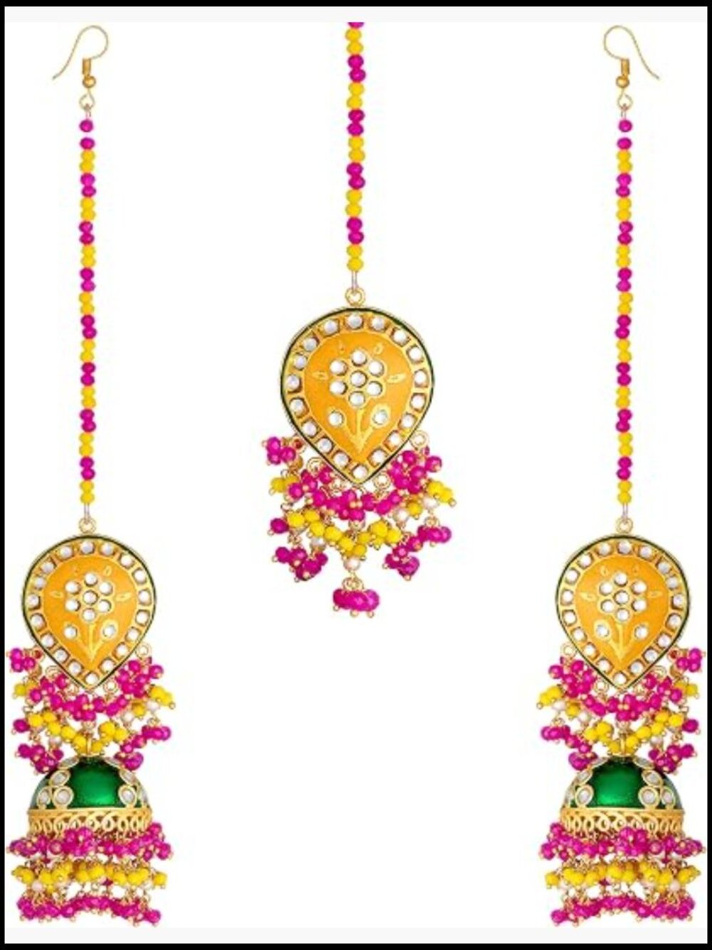 Enamel Maang Tikka Earrings Set Bollywood Ethnic Wedding Fashion Jewelry Gift